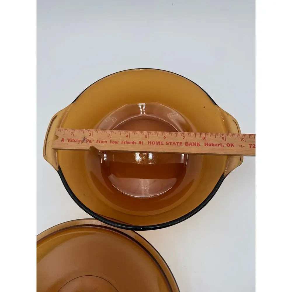 Vintage Round Covered Casserole, 438 Smooth Harvest Amber 2 Quart Anchor Hocking